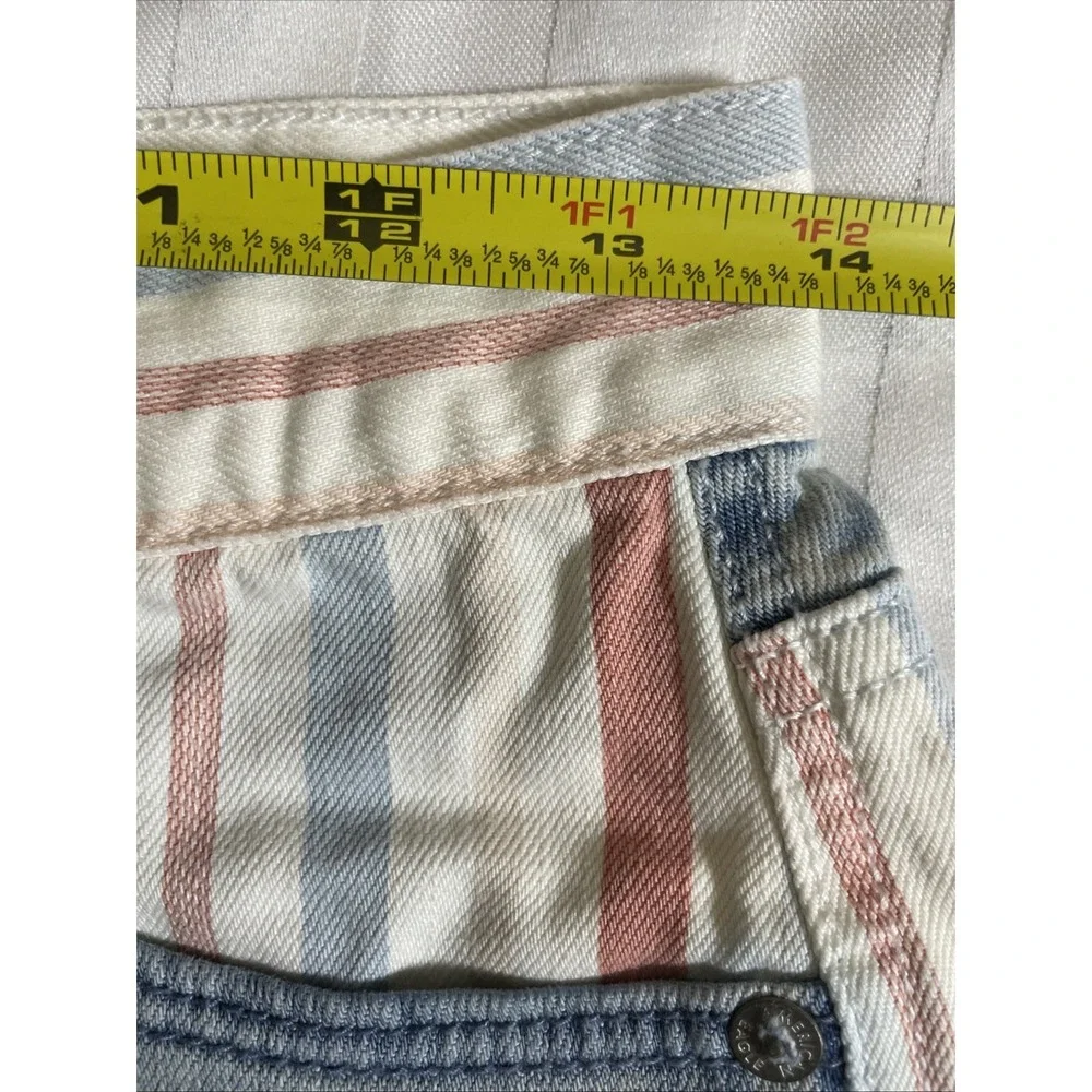 American Eagle High Rise Carnival Stripe Mom Jean Shorts Denim Frayed Hem Sz 2